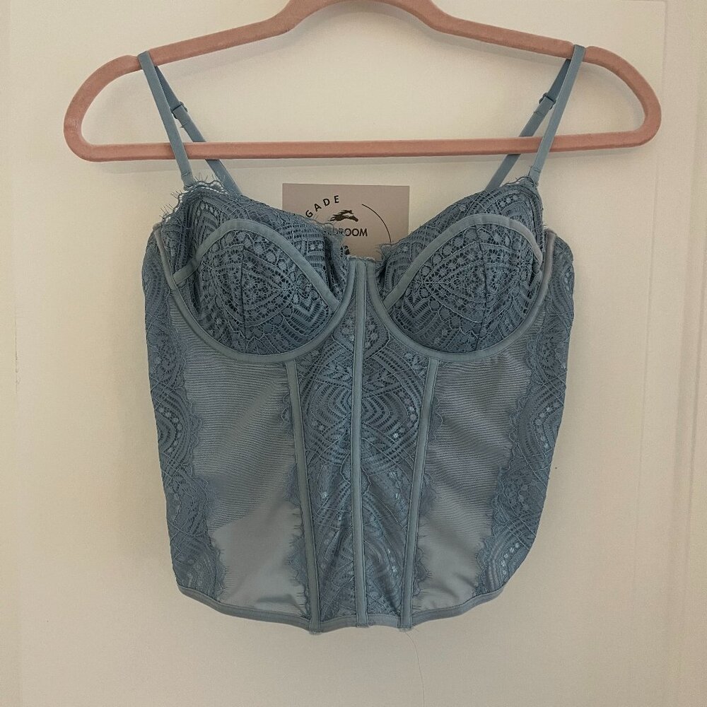 Garage blue lace mesh corset bustier top NWT
